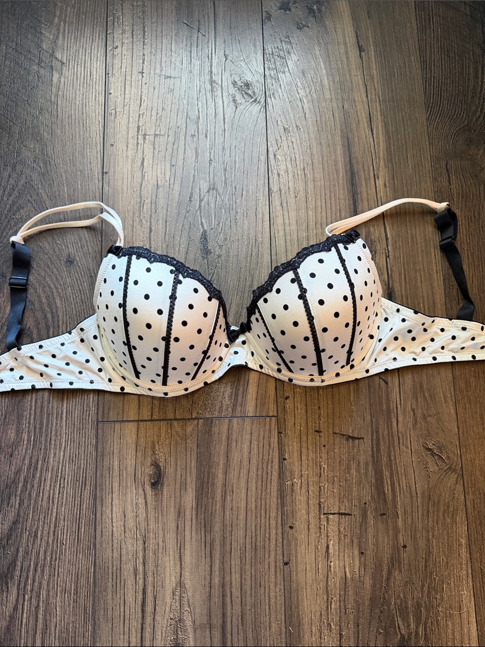 Apt. 9 Black and White Polka Dot Lace Trim Bra